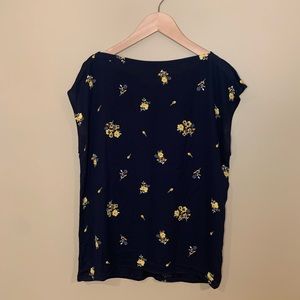 LOFT Women’s Navy Floral Print Boat Neck Top
